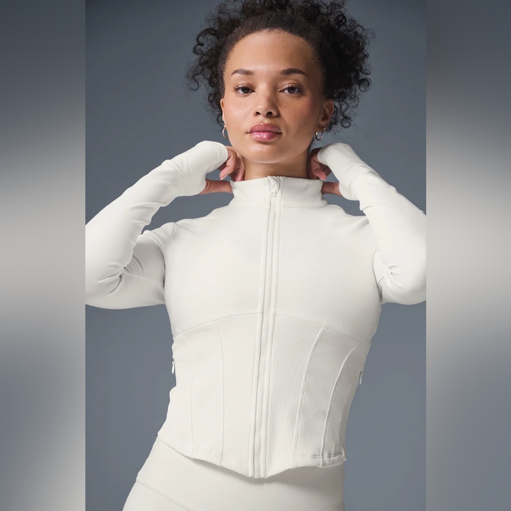 NWOT Alo Yoga Airbrush Corset Full Zip Jacket - Ivory - XS